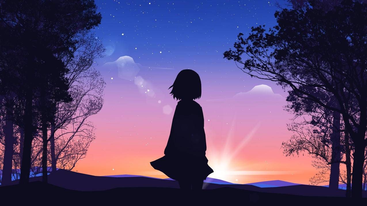 短发女孩 风景 简约动漫4k壁纸 4k手机壁纸 编号329156