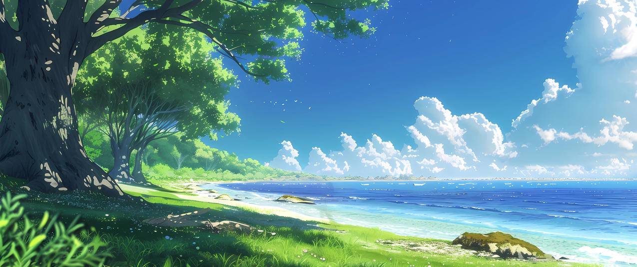清凉一夏 夏天海边风景3440*1440带鱼屏壁纸