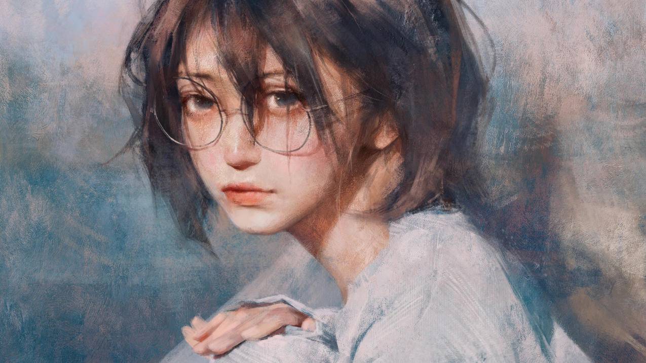 文静女孩 眼镜 栏杆 4K高清动漫壁纸