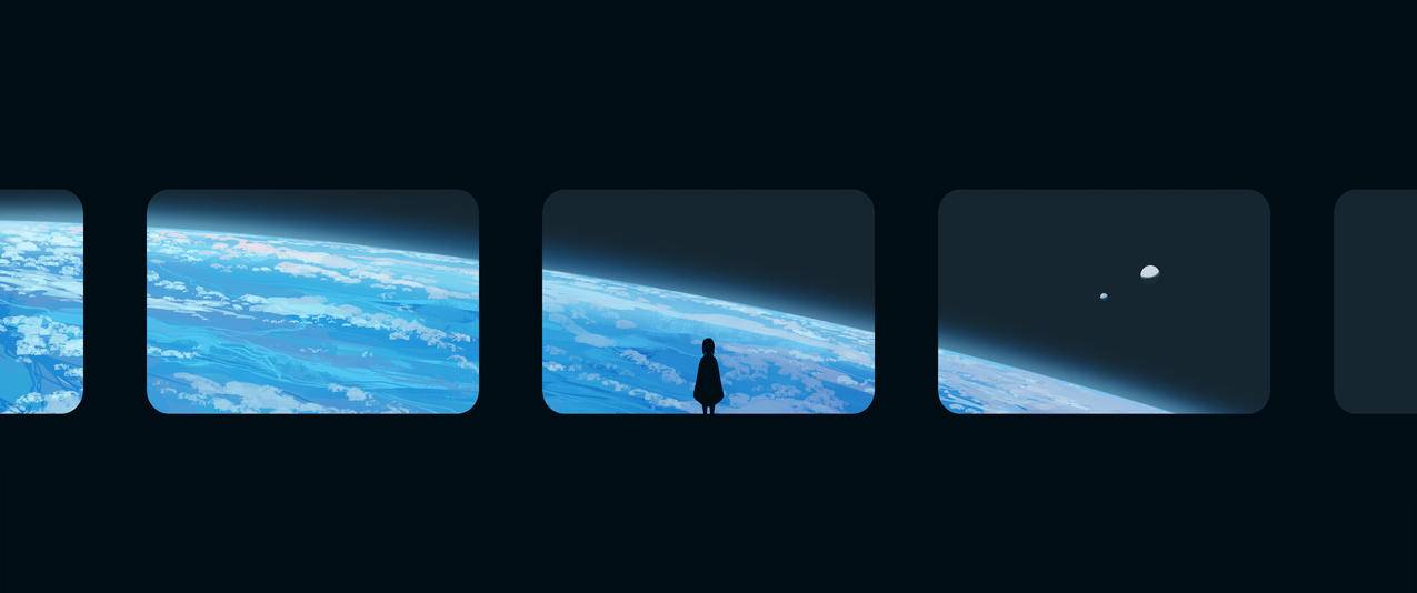 女孩站立窗边 窗户 地球 太空 3440x1440带鱼屏壁纸