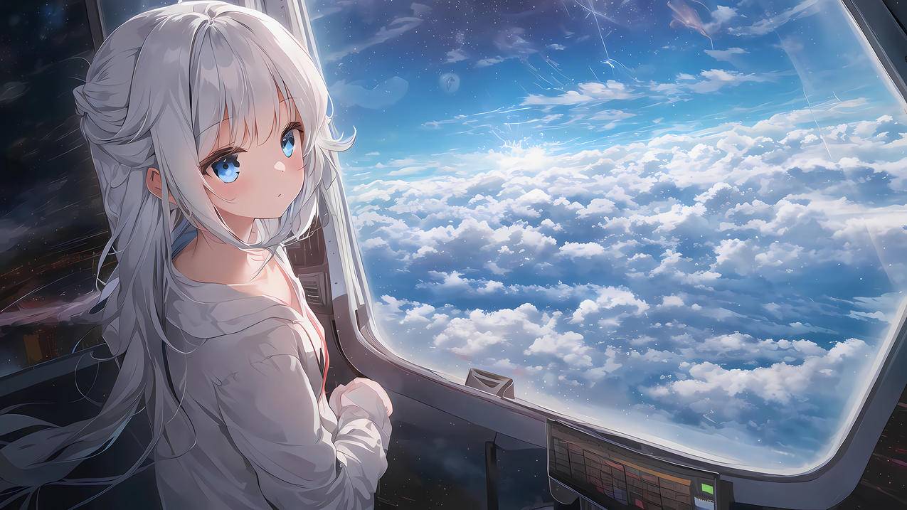 星空少女白云窗口4K动漫壁纸3840x2160