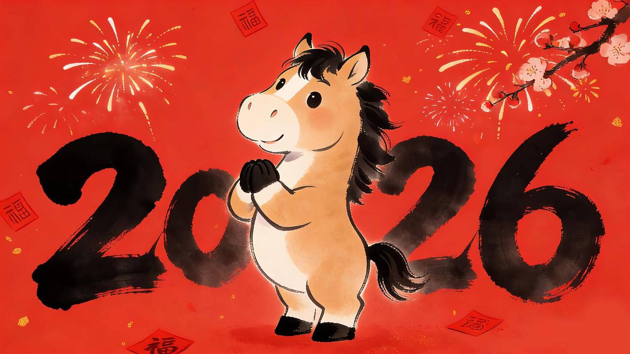 2026可爱小马许愿 福字 烟花 4k壁纸