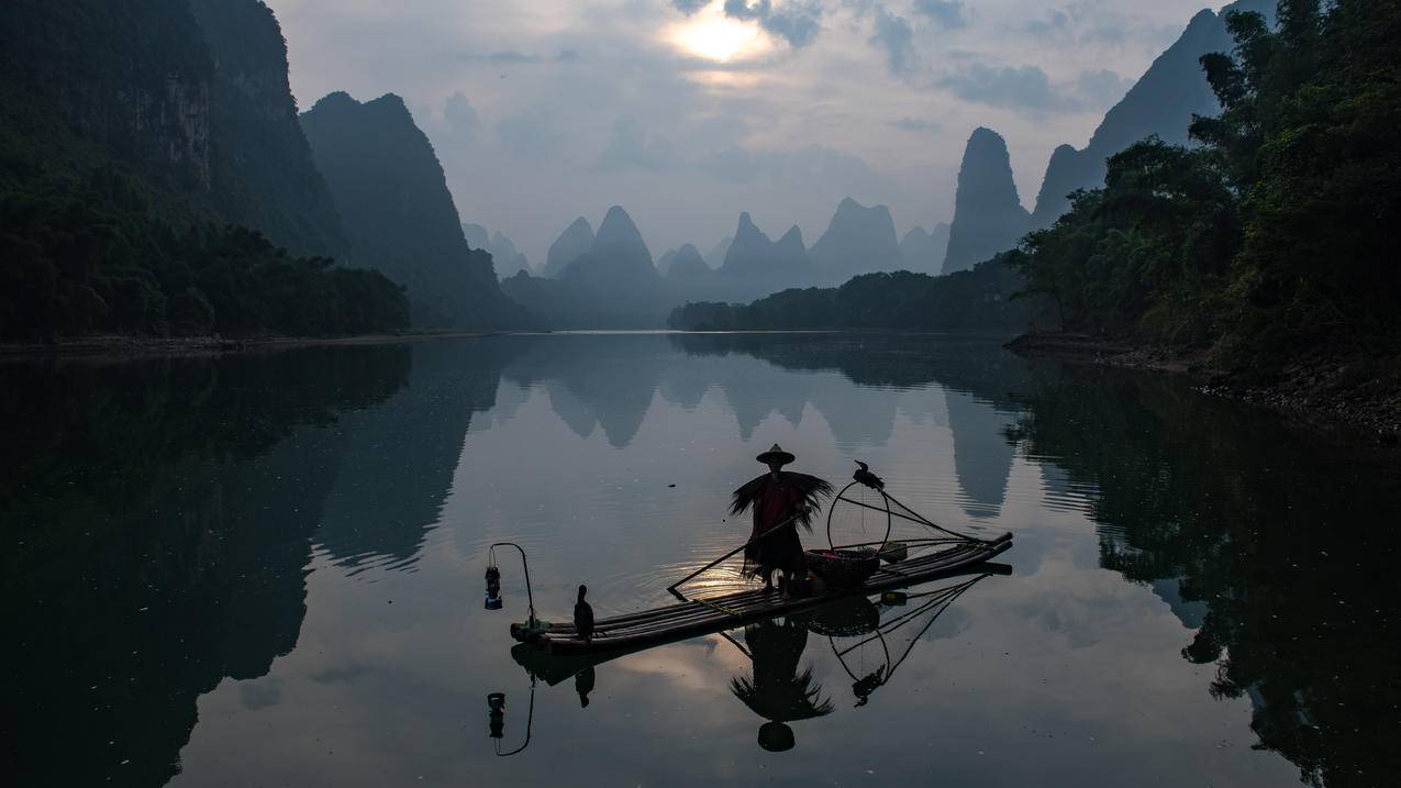 4k 山水 老翁 风景 壁纸
