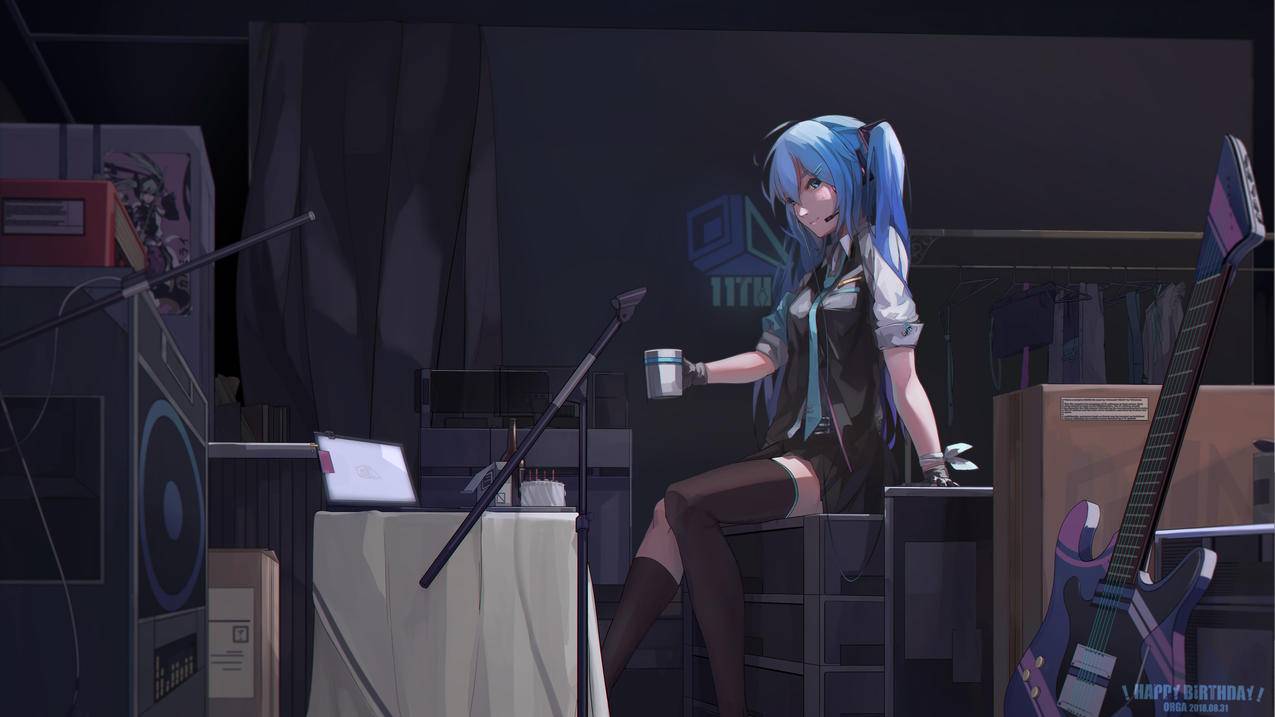 初音未来miku耳机 吉他 4K高清动漫壁纸