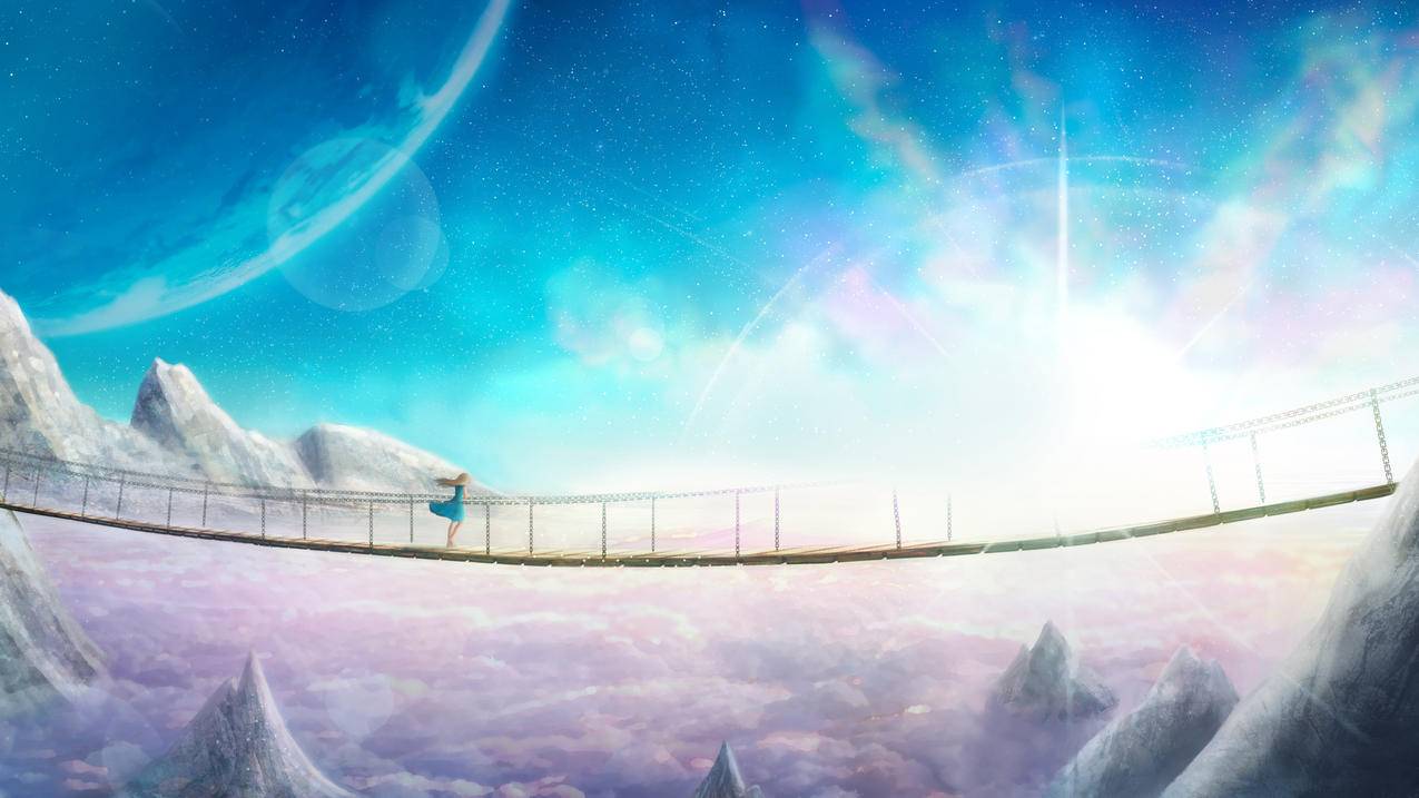 《超新星》景观 桥 女孩 唯美 风景 4K动漫壁纸