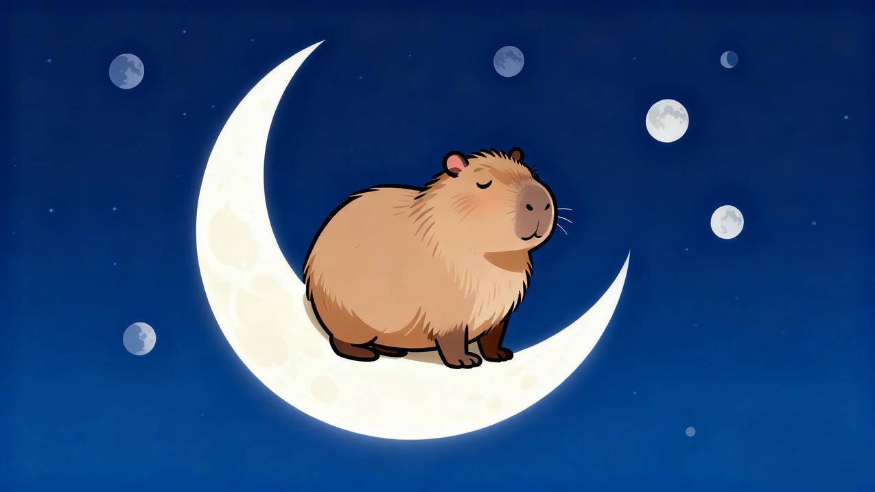 卡皮巴拉 月亮 简约 4k背景壁纸