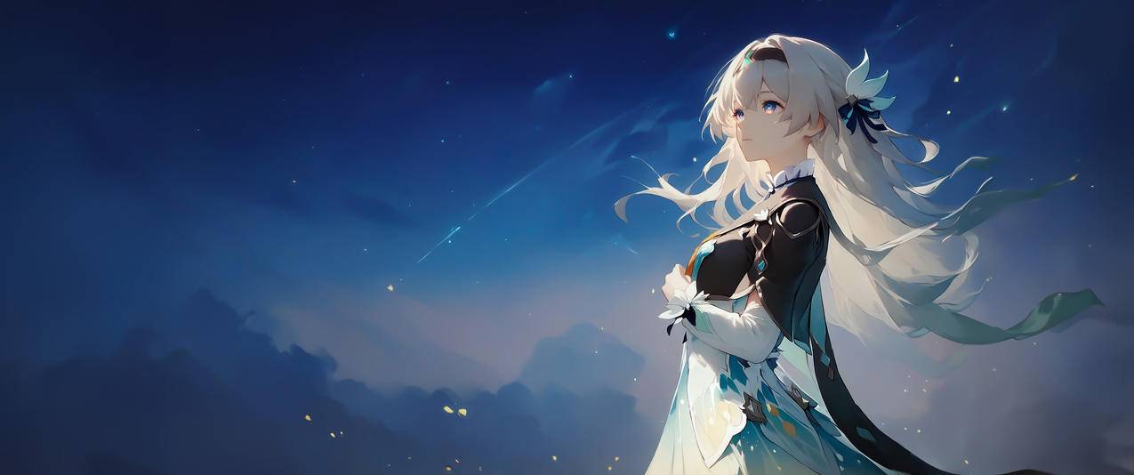 流萤 星空下 治愈系 3440x1440带鱼屏壁纸