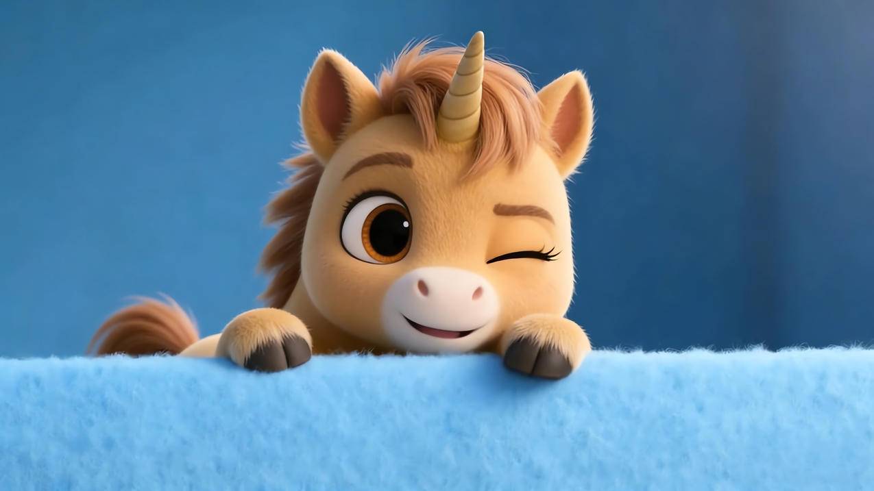 可爱小马 治愈系 蓝色背景 4K壁纸 3840x2160