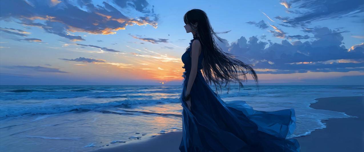 碧海孤影3440x1440带鱼屏壁纸