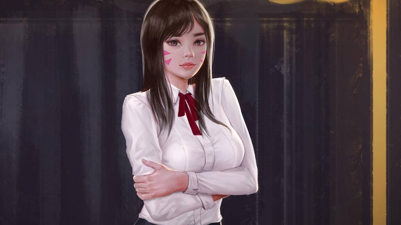 守望先锋游戏人物 DVa 白色衬衫 4k高清壁纸3840x2160