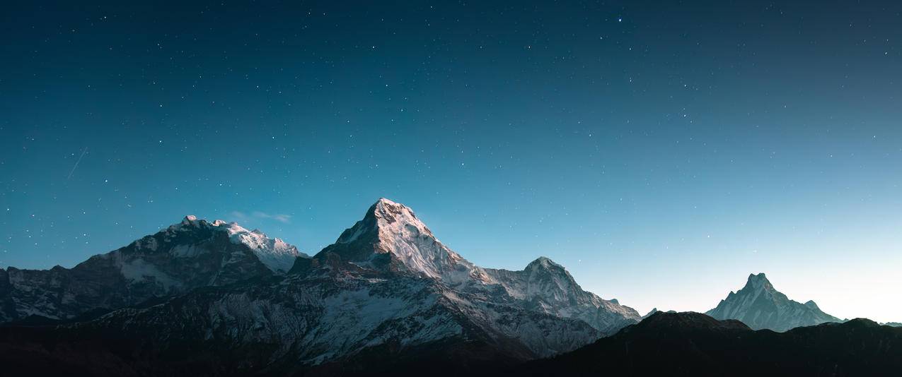 雪山夜景 星星 3440x1440带鱼屏风景壁纸