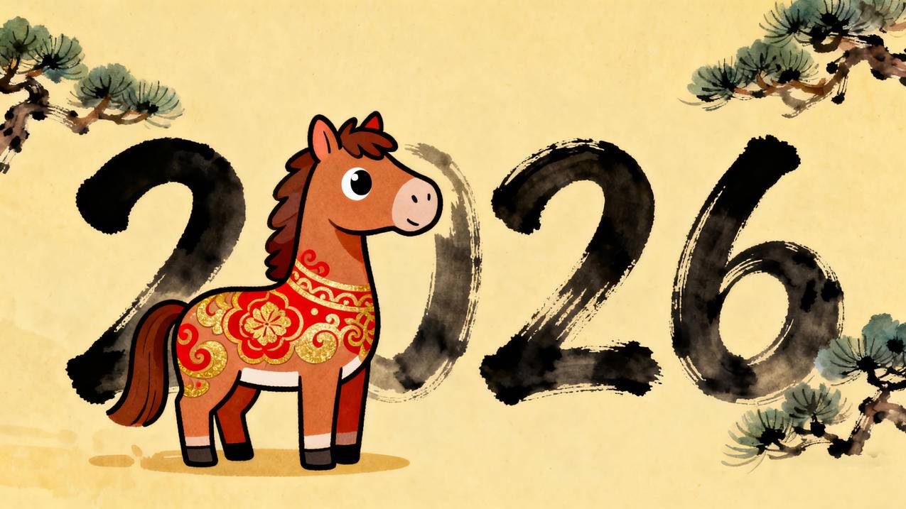 2026水墨数字 马儿 国风 4k壁纸图片