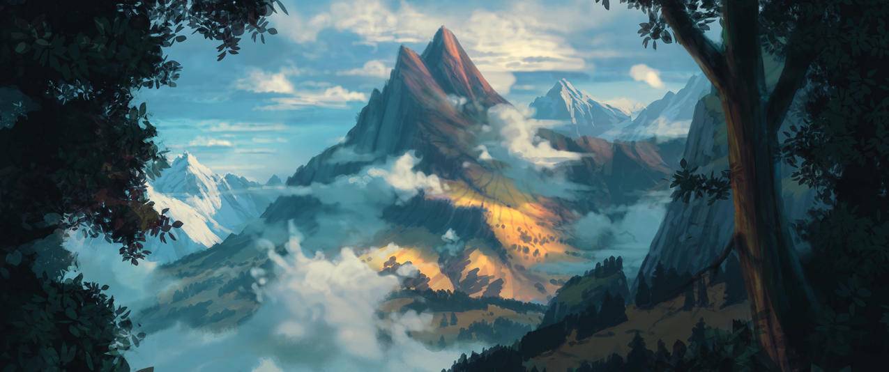 天空 云 森林 丘陵 树木 山脉3440x1440带鱼屏风景壁纸