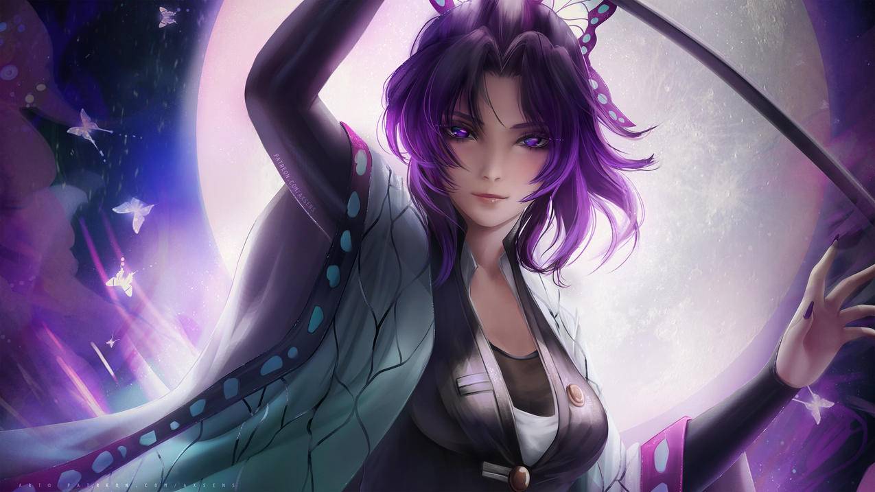 《鬼灭之刃》蝴蝶忍Kochou Shinobu美女插画 4K游戏高清壁纸