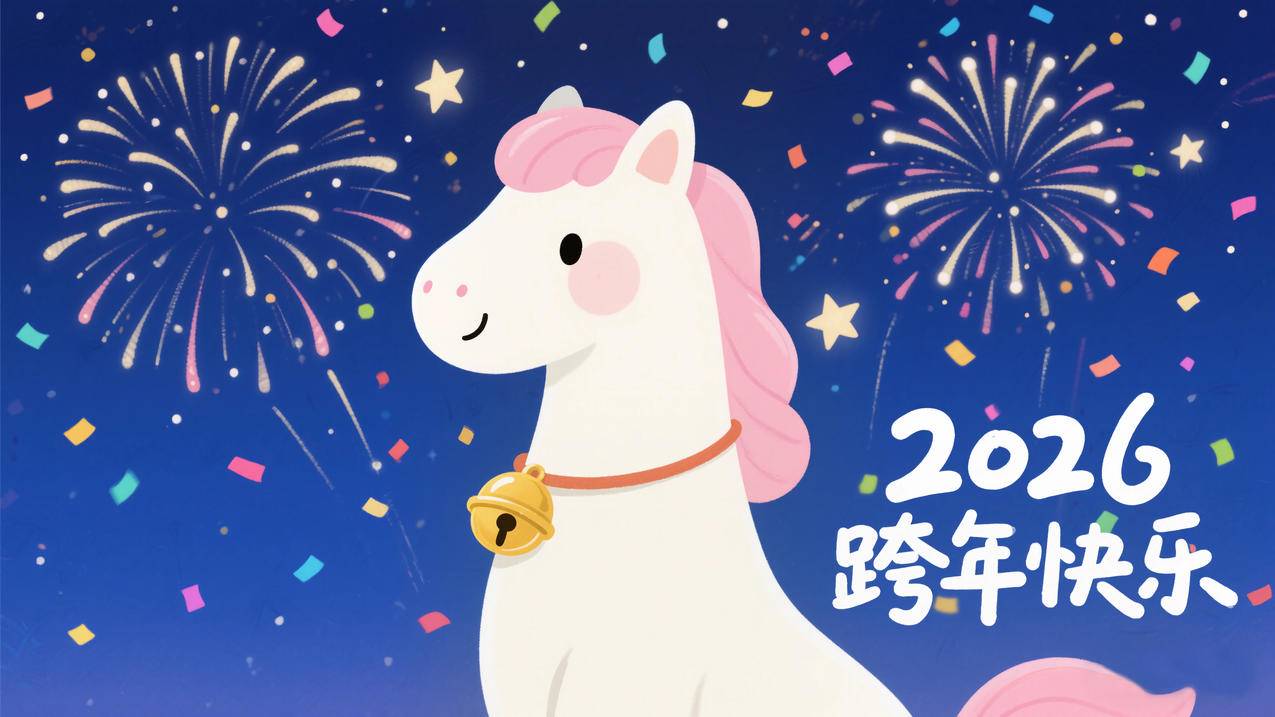 2026跨年快乐 可爱马儿 漂亮美丽烟花背景图 4k壁纸3840x2160