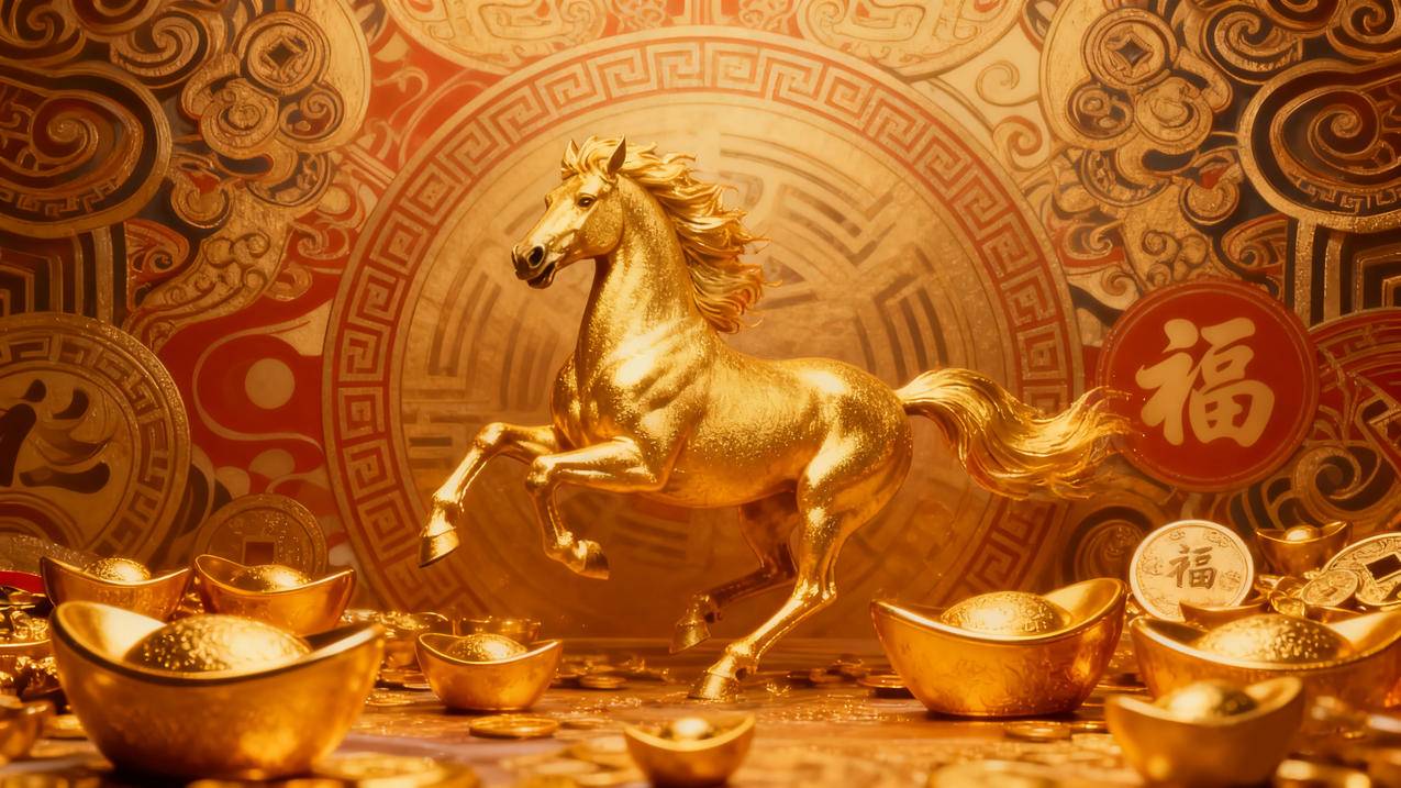 2026金色骏马 元宝 金马送福 4k壁纸