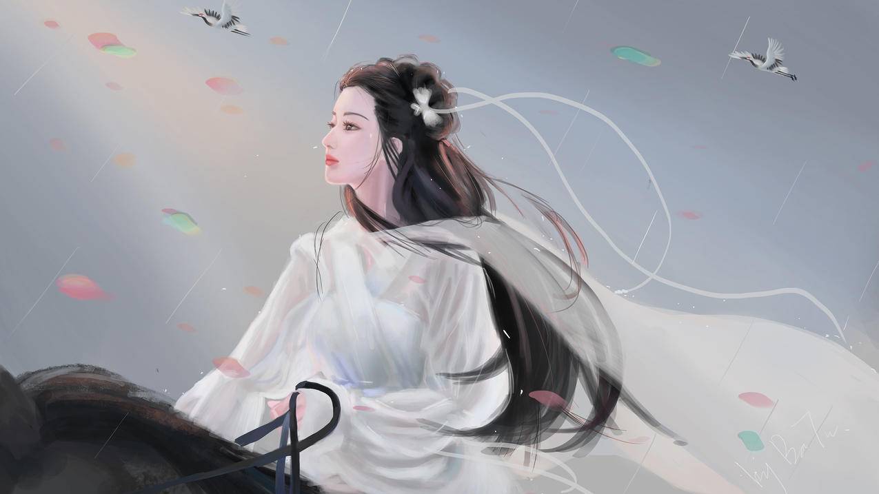 巴图BaTu 古风白衣女孩 骑马唯美古风4k高清壁纸