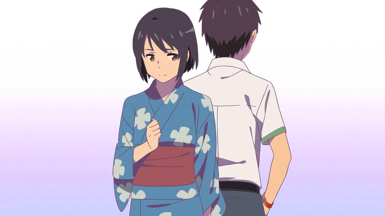 《你的名字》女孩背对 和服 校服 4K动漫壁纸