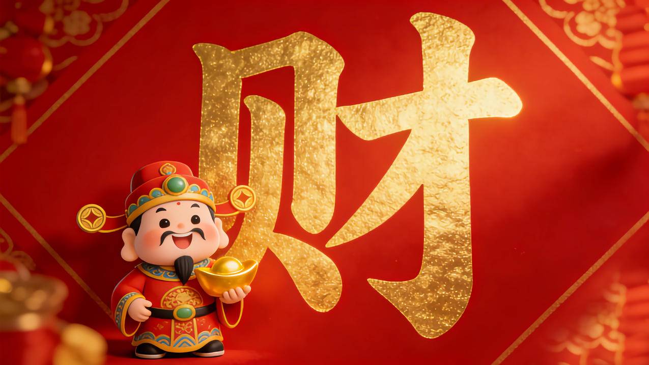 财神 财字 红色喜庆背景4K壁纸3840x2160
