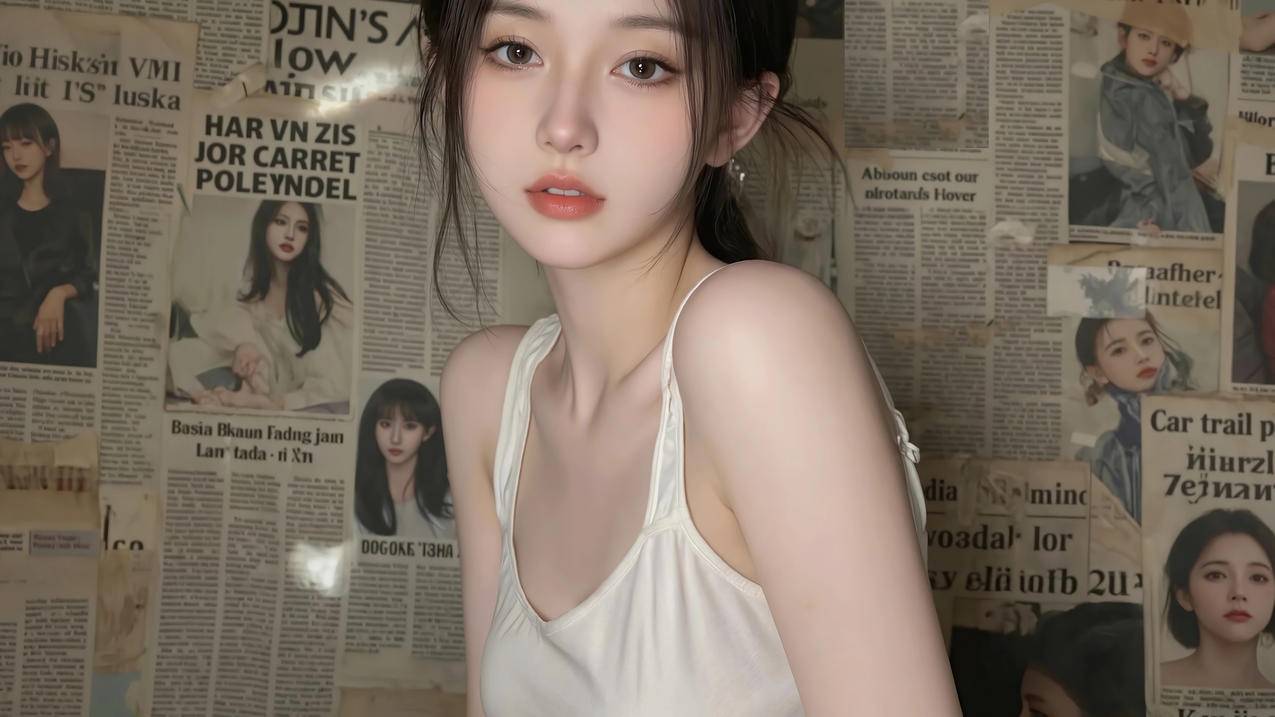 报纸墙 可爱漂亮养眼美女 4k壁纸 3840x2160