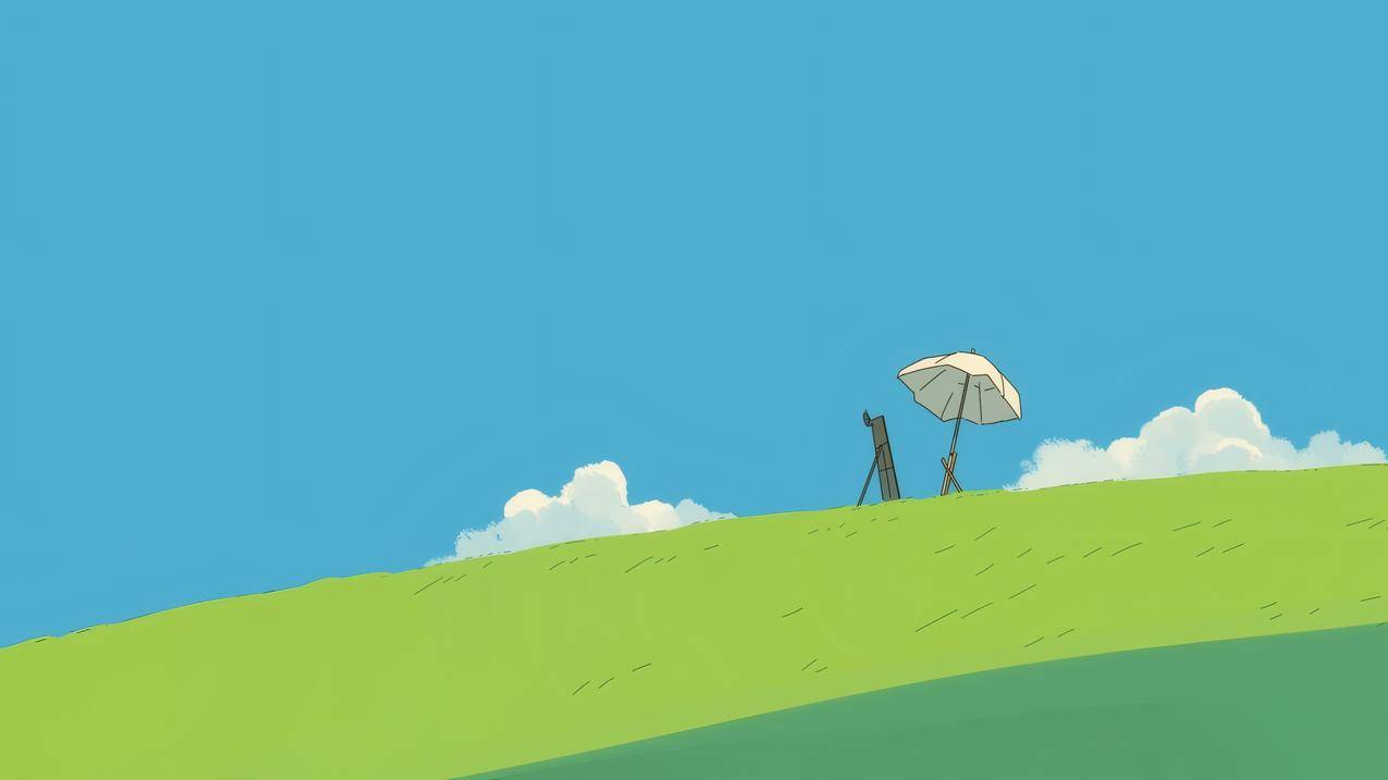 简约风景 蓝天 白云 绿草地 ɡ 画板 4K壁纸 3840x2160