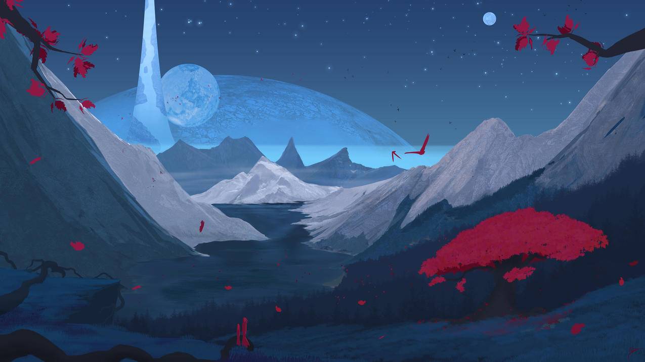 远处的花园 唯美风景 4k绘画壁纸