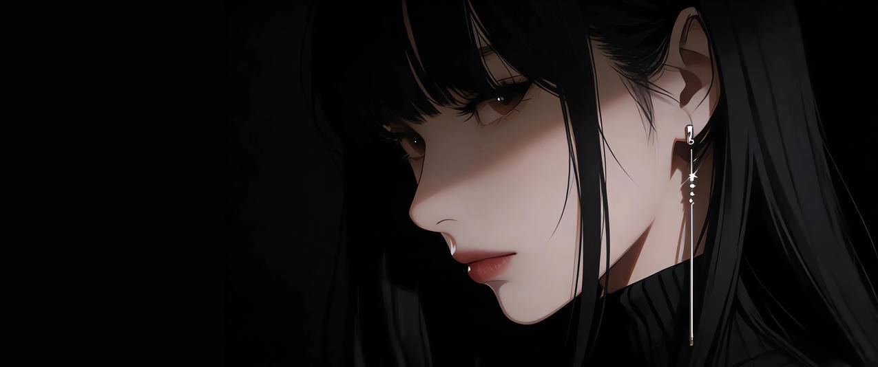 侧脸高冷美女 光影 3440x1440动漫带鱼屏壁纸