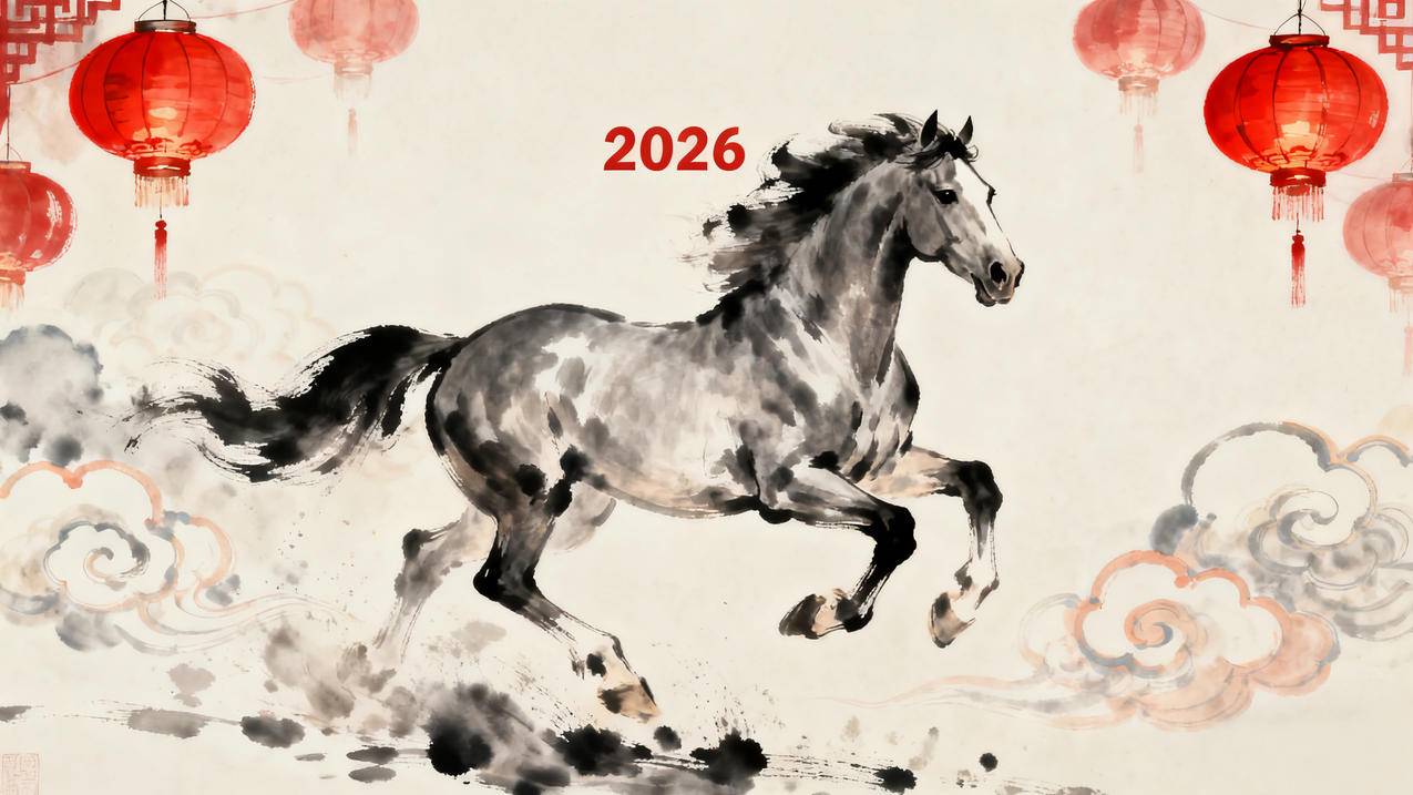 2026马年贺岁图 水墨风4k壁纸