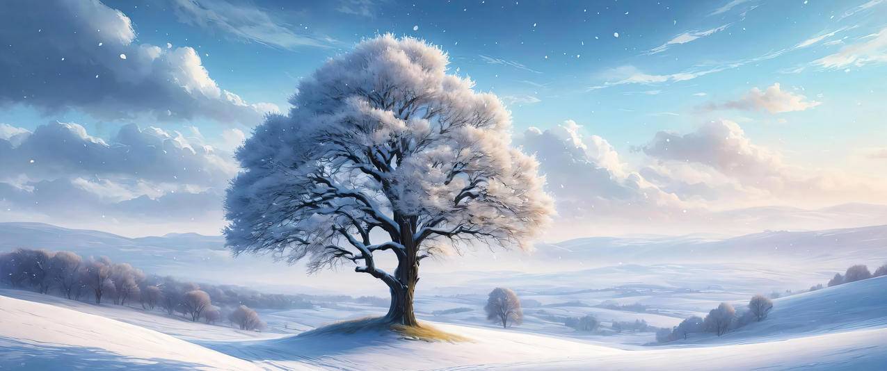 冬天雪景树3440x1440带鱼屏壁纸