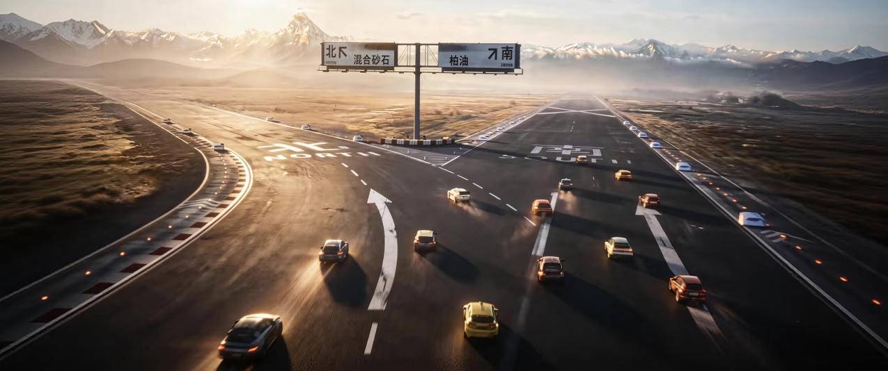 电影飞驰人生3公路分叉路口 汽车3440x1440带鱼屏壁纸