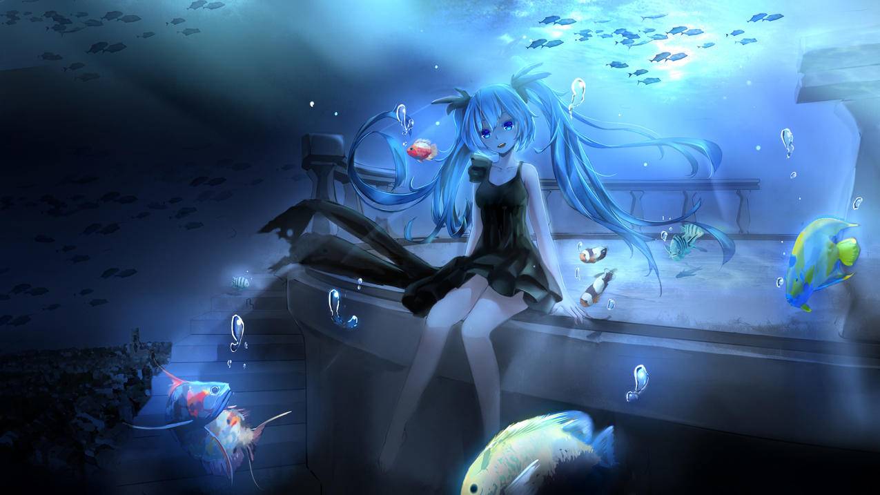 初音未来 鱼 水中 4K高清动漫壁纸
