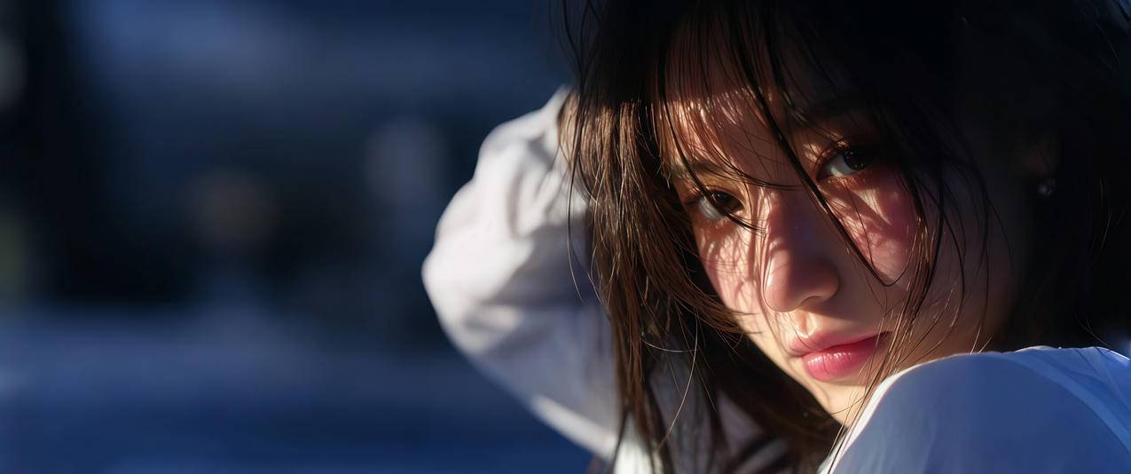 光影侧脸美女3440x1440带鱼屏壁纸