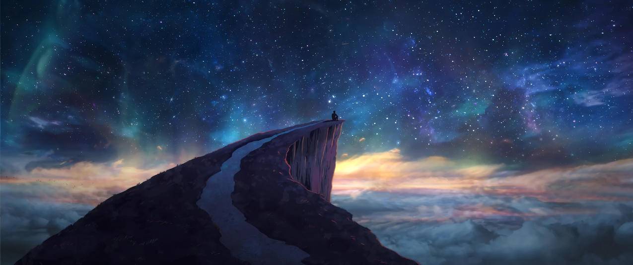 星空 山顶 一个人风景3440x1440带鱼屏壁纸
