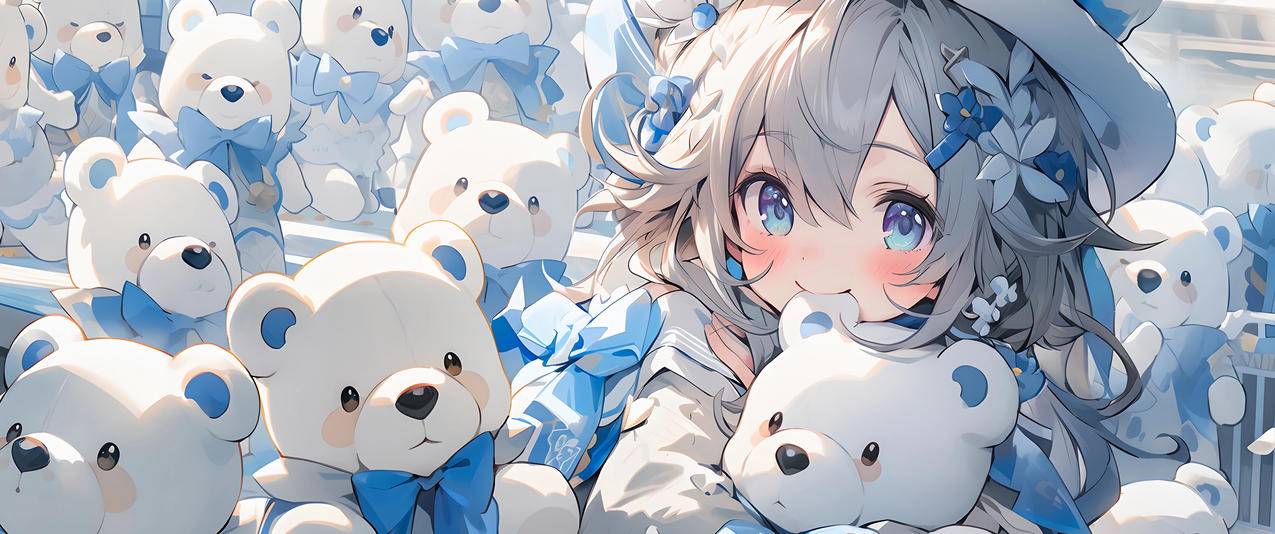 可爱小女孩玩具熊3440x1440带鱼屏壁纸