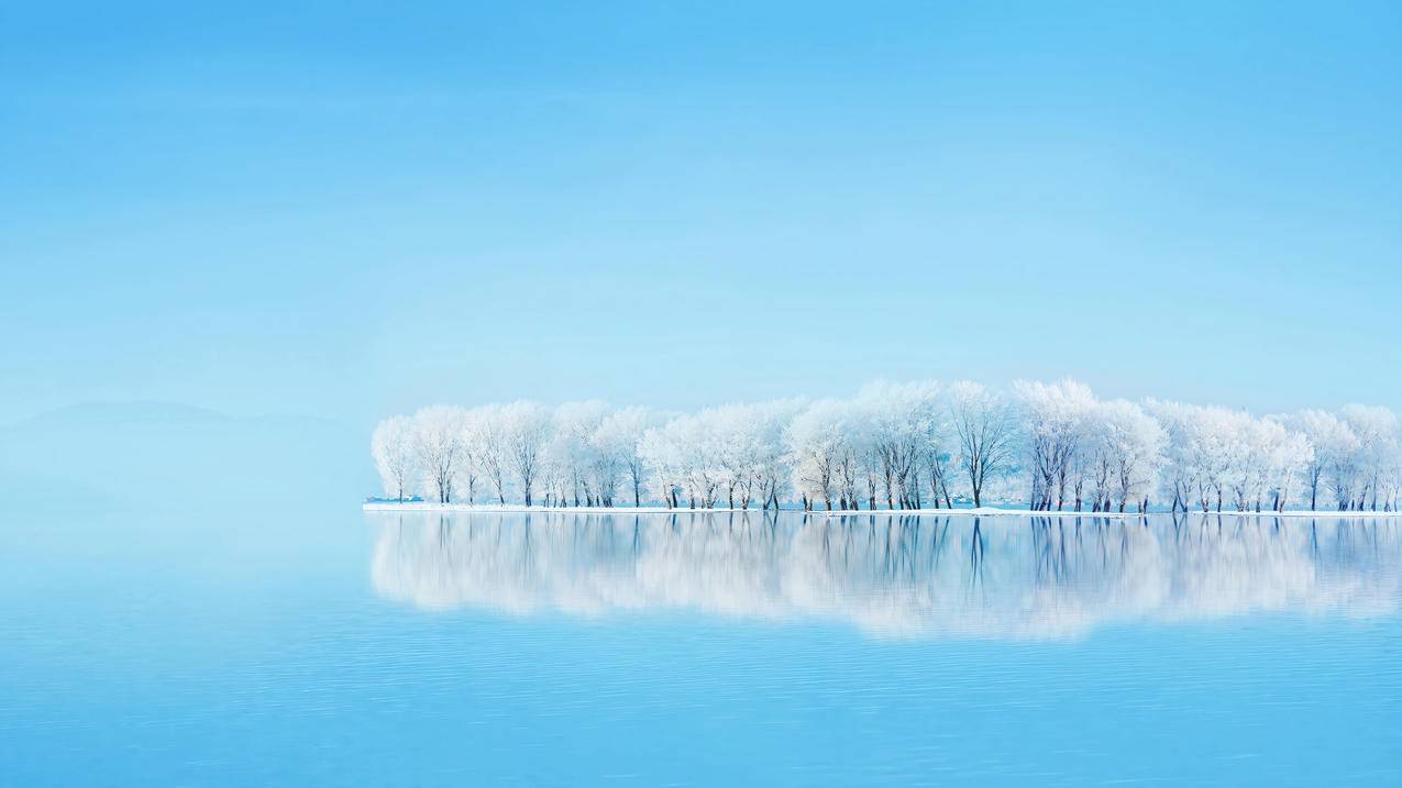 冬天 雪景 湖水 树林 倒影 华为内置风景4K壁纸