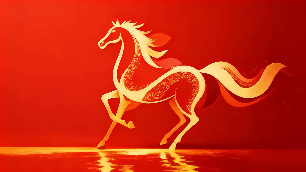 2026马年图片 红色背景 简约马图案 4K壁纸