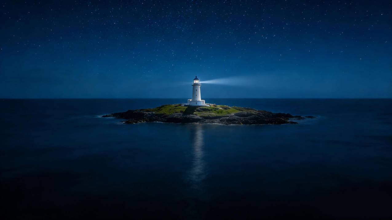 小岛上的灯塔 星空 4K风景桌面壁纸3840x2160