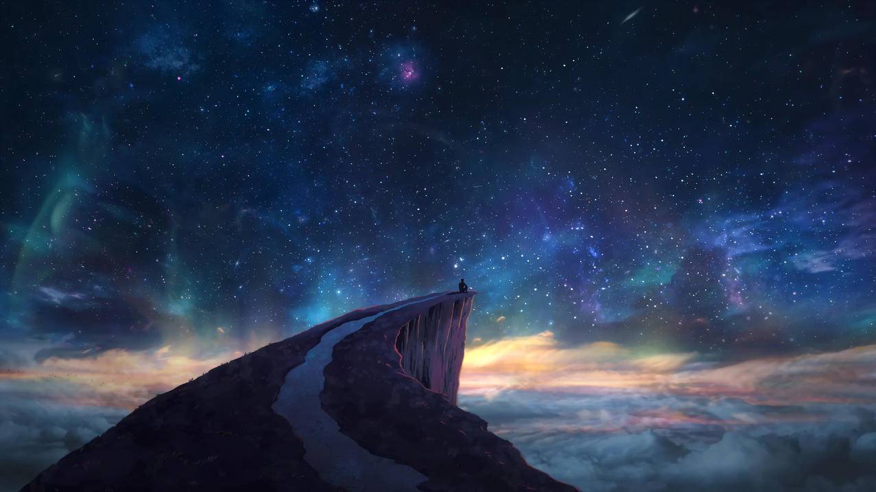 星空 山顶 一个人 梦幻唯美 4K风景壁纸 3840x2160