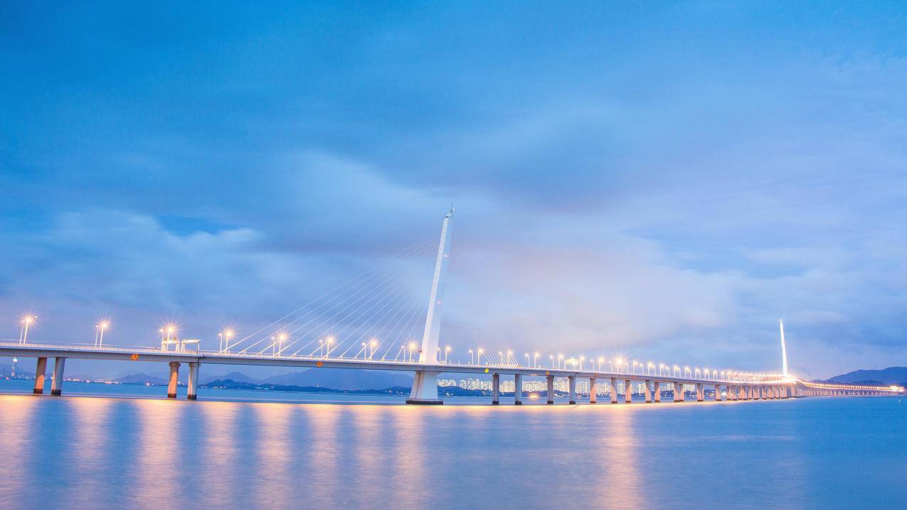 风景城市夜景广东深圳深圳湾跨海大桥4k壁纸