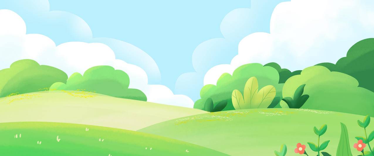春天草地植物白云清新手绘风景3440x1440带鱼屏壁纸