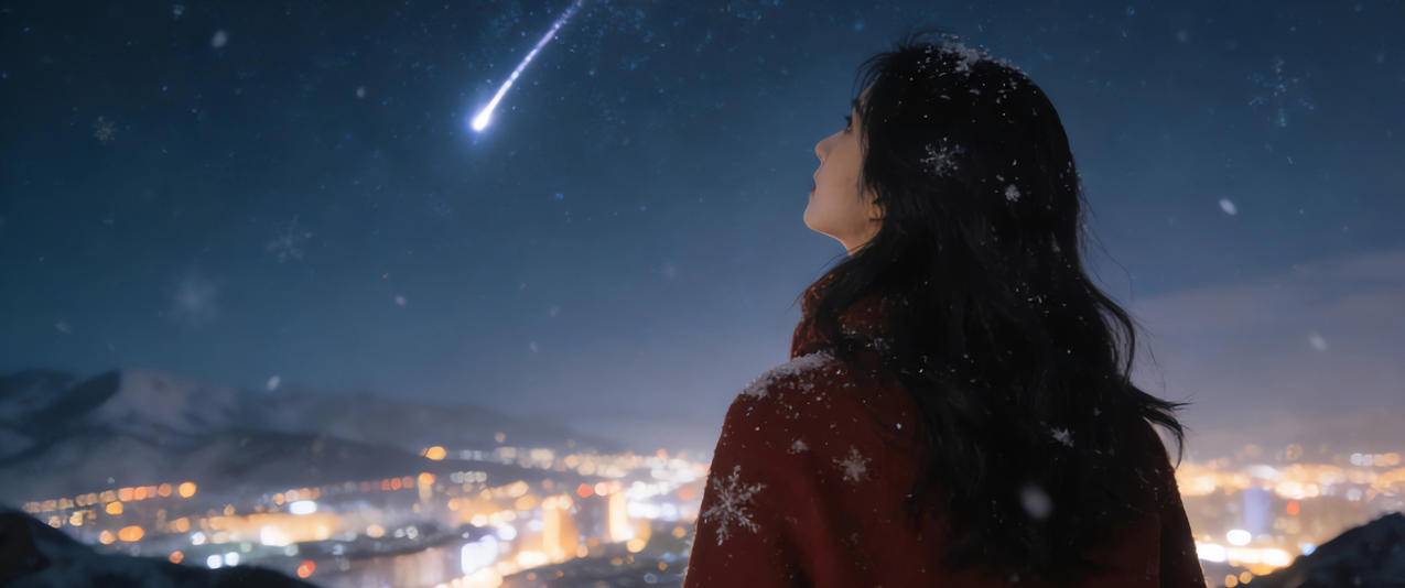 星空 一个女孩看流星 3440x1440带鱼屏壁纸