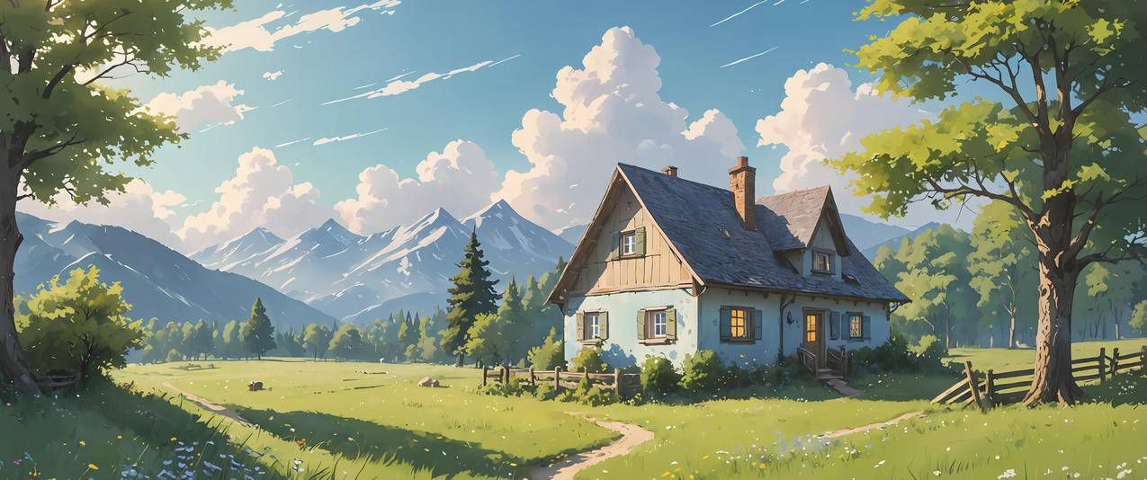 田园小屋风景 3440x1440带鱼屏壁纸