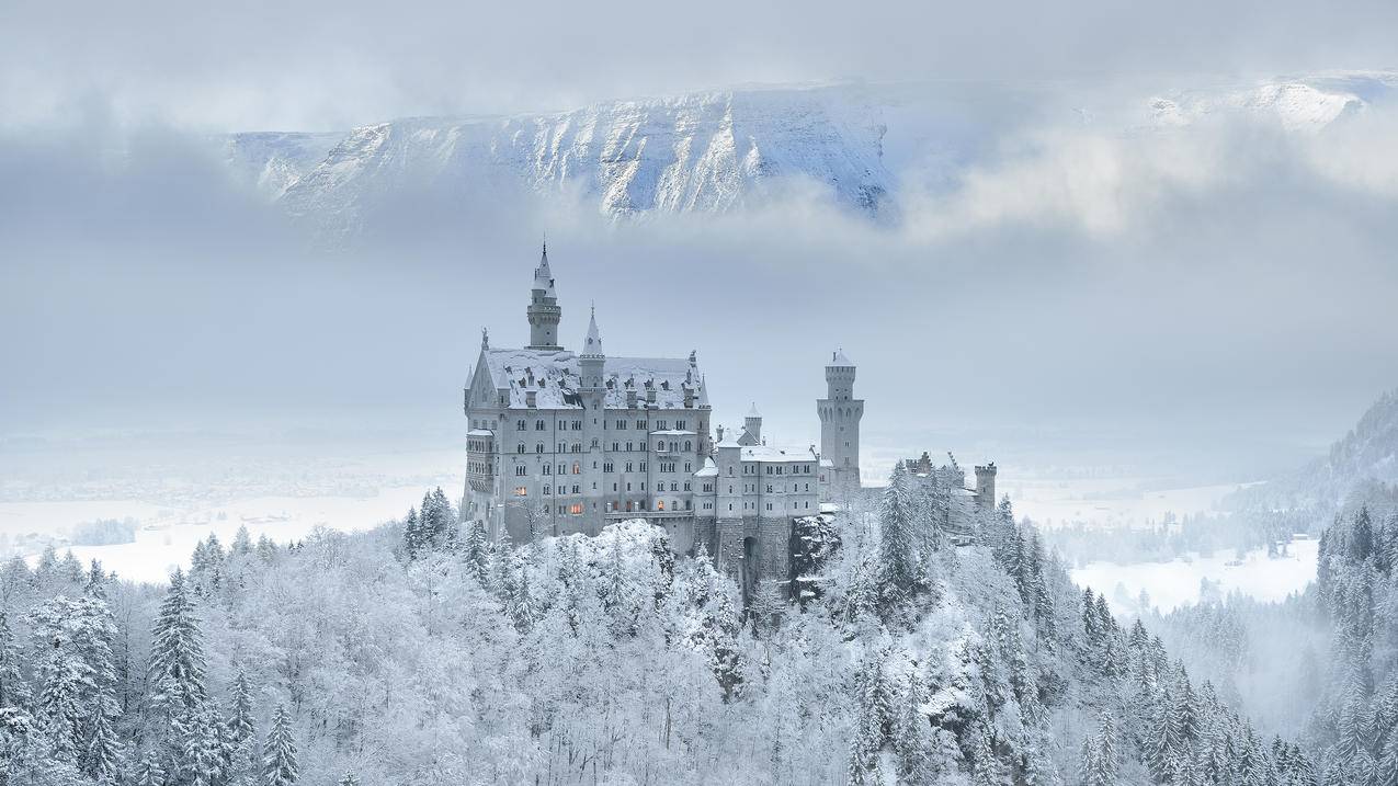 冬天雪景 新天鹅堡4K风景桌面壁纸