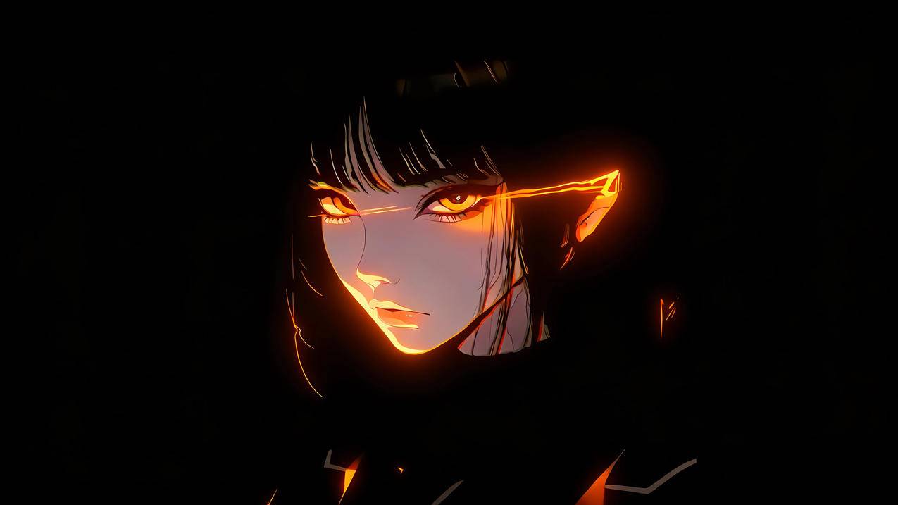 少女 橙色眼睛 光影 高冷动漫美女 4K壁纸