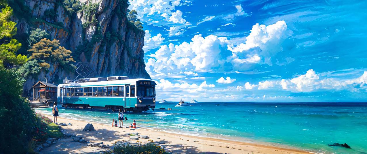 碧波云崖轨 3440x1440带鱼屏风景壁纸