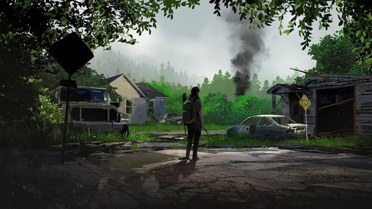 《最后生还者2 The Last of Us Part II》树林 房子 烟 水滩 车 4K高清游戏桌面壁纸