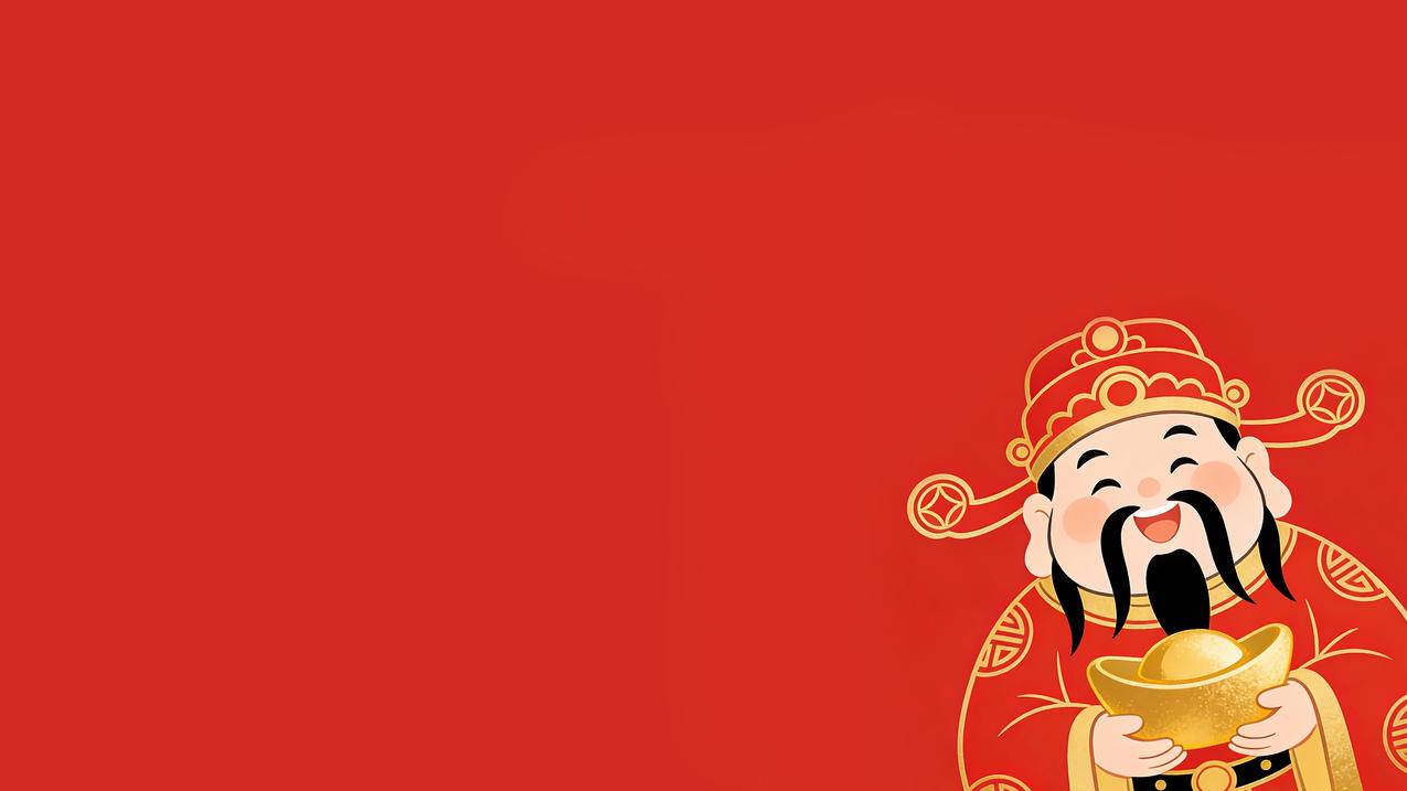 财神爷 红色背景 4K电脑壁纸3840x2160