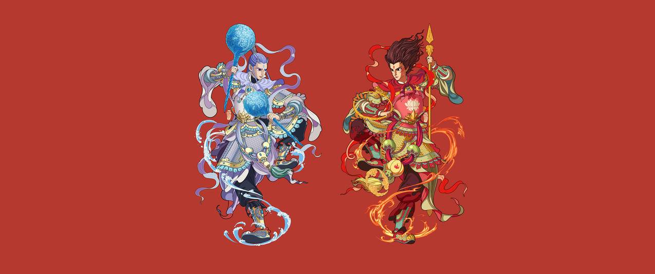 敖丙哪吒红色背景高清3440x1440带鱼屏壁纸