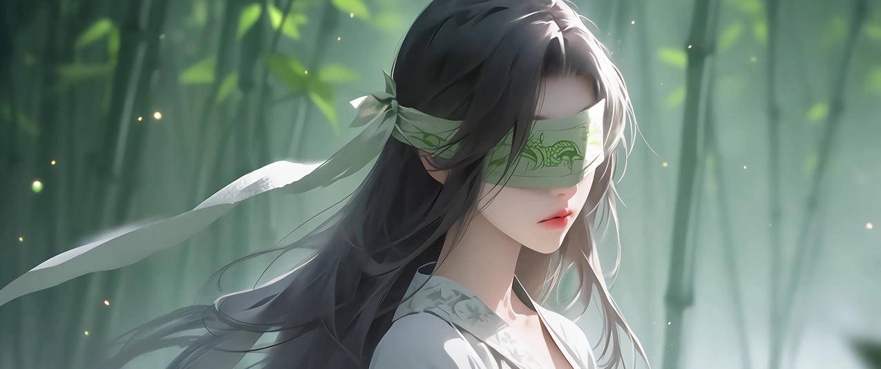 竹林清新蒙眼女孩古风3440x1440带鱼屏壁纸