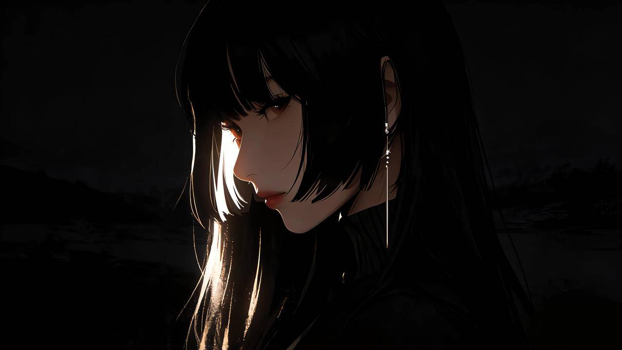 黑色背景 长发高冷美女侧脸 4K动漫壁纸3840x2160
